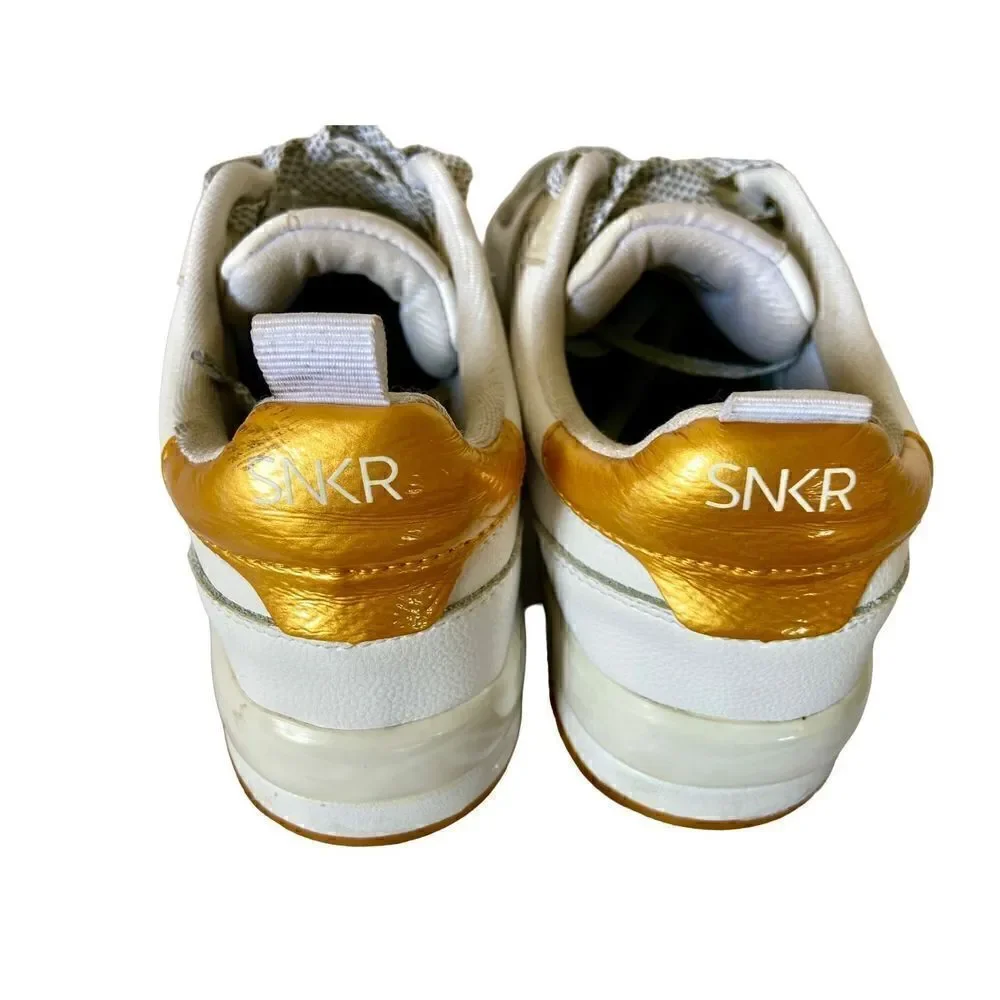 SNKR Project Mens Lafayette Leather Low Top Lace Up, White/Gold Size 8 TV Worn